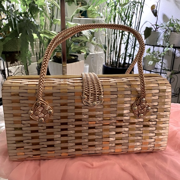 RAFFIA WOVEN HANDBAG VINTAGE - Picture 6 of 8